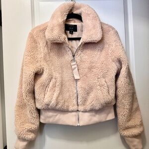 Light pink fluffy bomber jacket